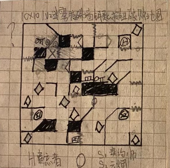 10x10 1v2 [危墙 单向墙 45度墙 吸收墙] [钥匙 按钮 破败地形]